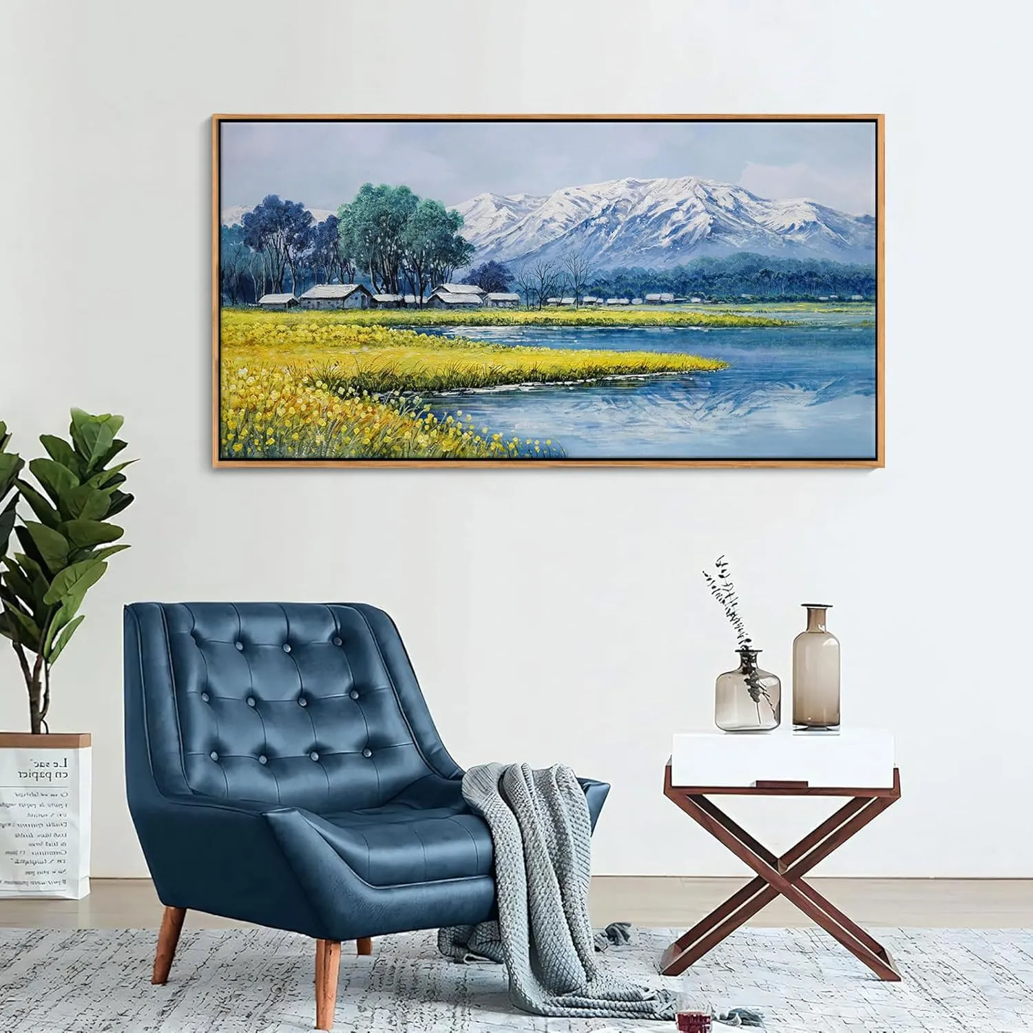 Landscape Wall Art - Japanese Mountain Nature Canvas Artwork for Living Room, Rustic Wall Art, Country Wall Decor, Farmhouse Paintings, Yellow Scenery Wall Pictures for Bedroom 20×40IN