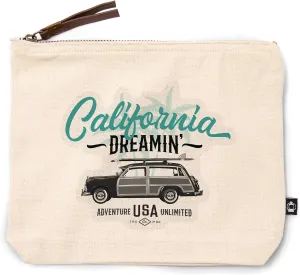 Lantern Press California Dreamin' Woody and Palm Typography, 100% Cotton Zipper Pouch, Travel Accessory, Go Bag