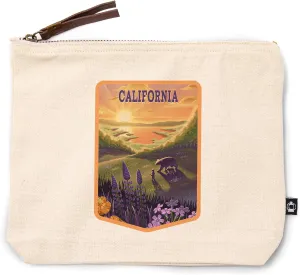 Lantern Press California, Lithograph, Bear and Spring Flowers, Lake, 100% Cotton Zipper Pouch, Travel Accessory, Go Bag