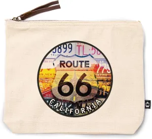 Lantern Press California, Route 66 License Plates, Highway Road, 100% Cotton Zipper Pouch, Travel Accessory, Go Bag