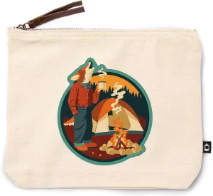 Lantern Press Camping Coyote, Animal Activities, 100% Cotton Zipper Pouch, Travel Accessory, Go Bag