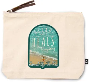 Lantern Press Carmel-by-The-Sea, California, Ocean Water Heals Everything, Surfer on Beach, 100% Cotton Zipper Pouch, Travel Accessory, Go Bag