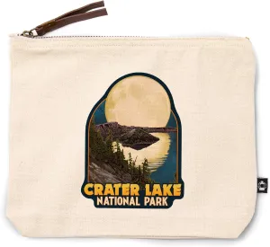 Lantern Press Crater Lake National Park, Oregon, Lake and Full Moon, 100% Cotton Zipper Pouch, Travel Accessory, Go Bag