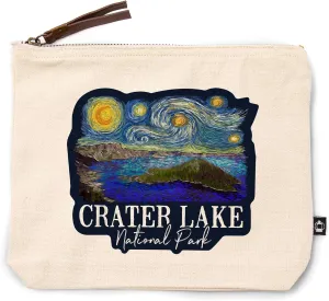 Lantern Press Crater Lake National Park, Oregon, Starry Night, 100% Cotton Zipper Pouch, Travel Accessory, Go Bag