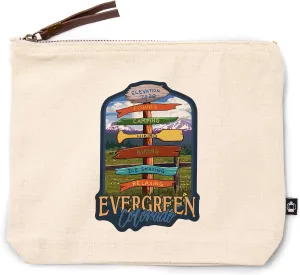 Lantern Press Evergreen, Colorado, Destination Signpost, 100% Cotton Zipper Pouch, Travel Accessory, Go Bag