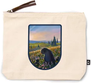Lantern Press Lithograph, Bear Family in Field, 100% Cotton Zipper Pouch, Travel Accessory, Go Bag