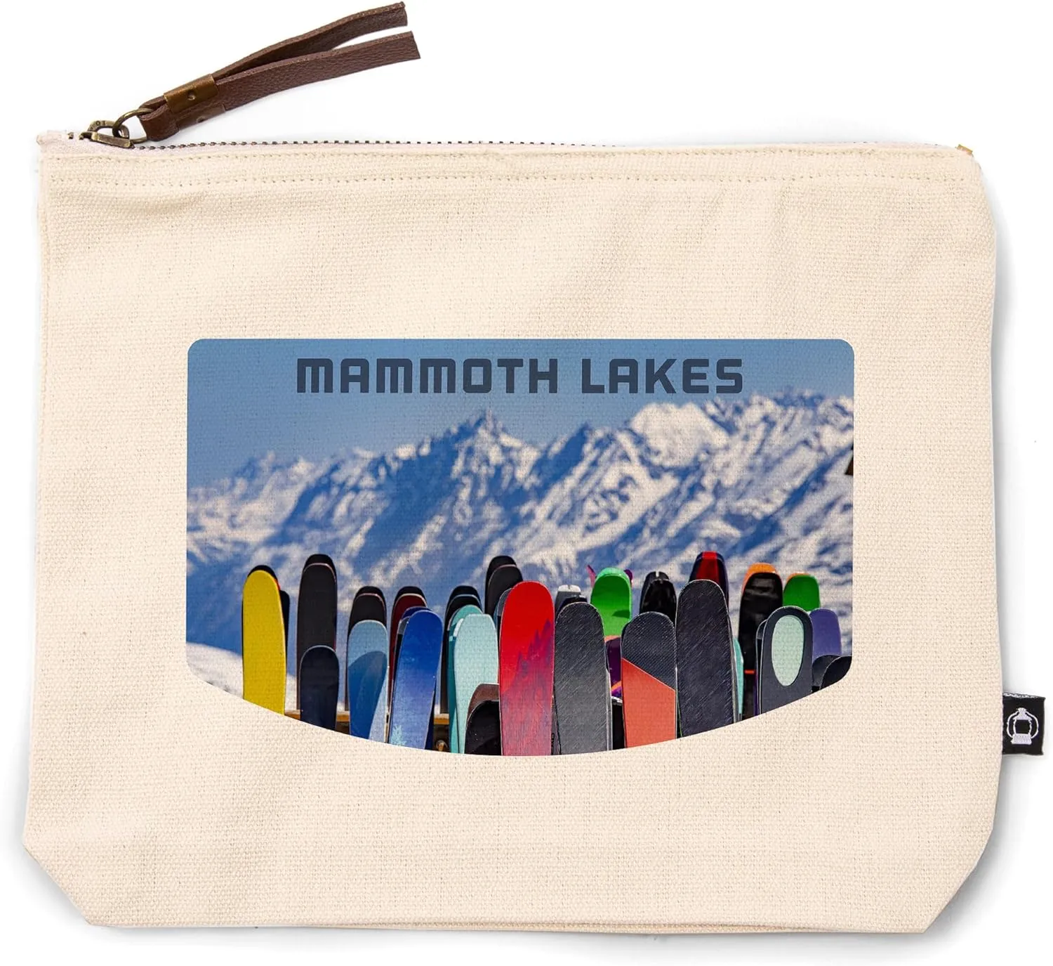 Lantern Press Mammoth Lakes, Full Ski Rack and Snowy Mountain Range, 100% Cotton Zipper Pouch, Travel Accessory, Go Bag