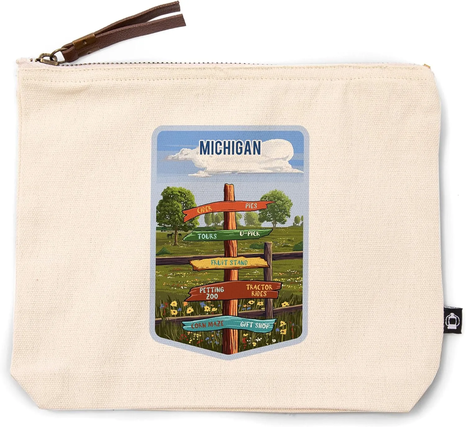 Lantern Press Michigan, Signpost, Orchard, 100% Cotton Zipper Pouch, Travel Accessory, Go Bag