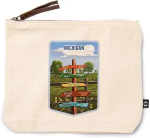 Lantern Press Michigan, Signpost, Orchard, 100% Cotton Zipper Pouch, Travel Accessory, Go Bag