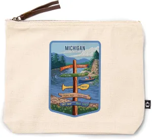 Lantern Press Michigan, Signpost, River, 100% Cotton Zipper Pouch, Travel Accessory, Go Bag