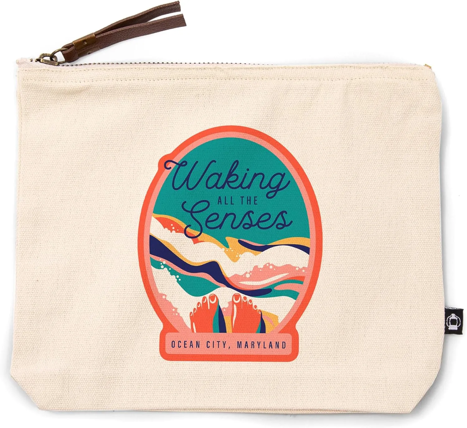 Lantern Press Ocean City, Maryland, Beach Bliss Collection, Feet in Water, Waking All The Senses, 100% Cotton Zipper Pouch, Travel Accessory, Go Bag