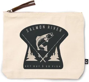 Lantern Press Salmon River, Idaho, Get Out and Fish, Trout and Fly Fishing Rods, 100% Cotton Zipper Pouch, Travel Accessory, Go Bag