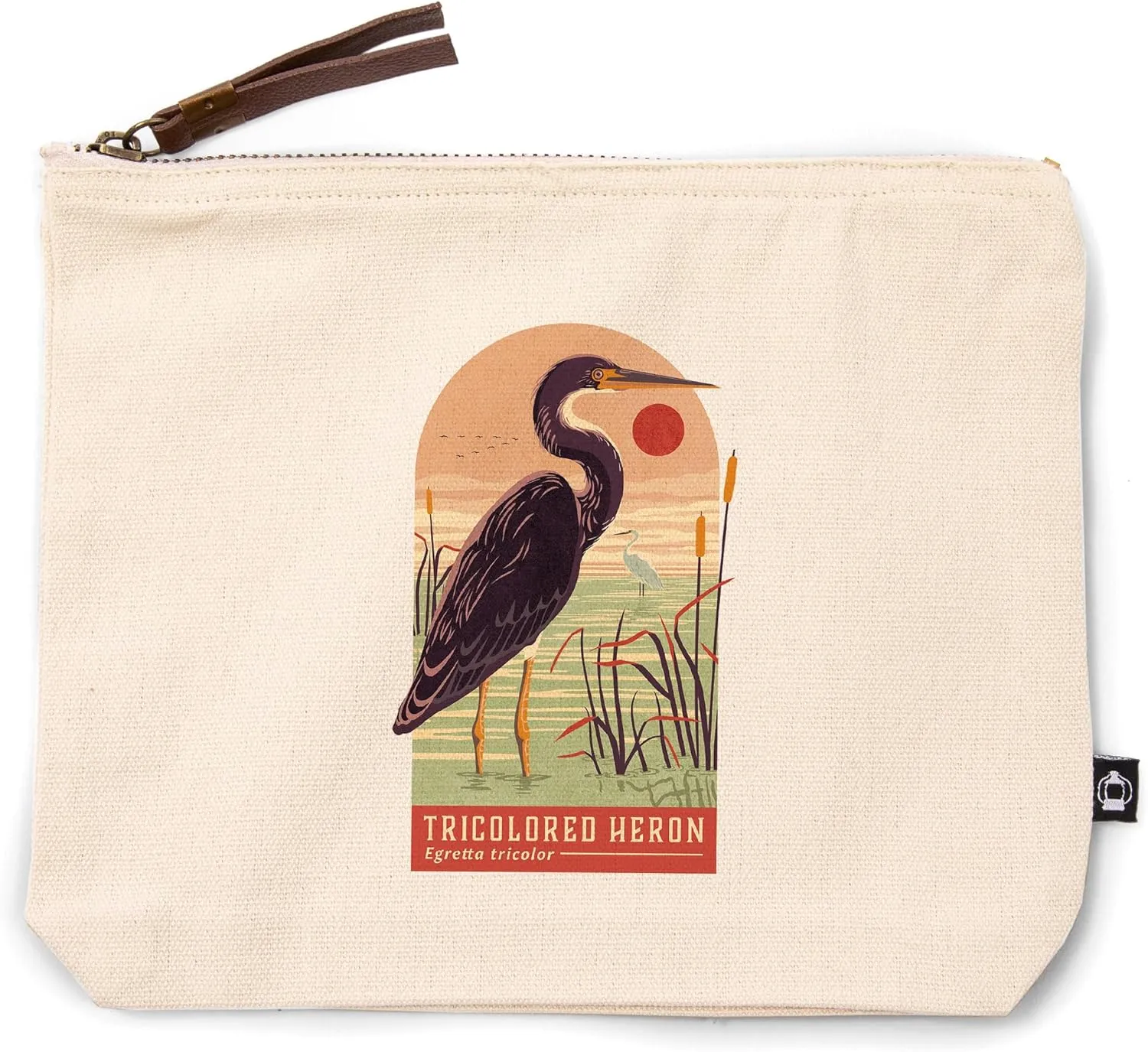 Lantern Press Shorebirds at Sunset Collection, Tricolored Heron, Bird, 100% Cotton Zipper Pouch, Travel Accessory, Go Bag
