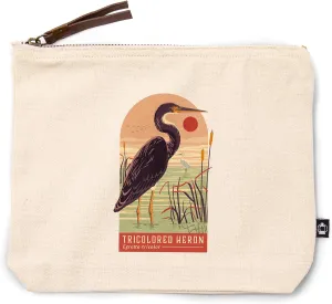 Lantern Press Shorebirds at Sunset Collection, Tricolored Heron, Bird, 100% Cotton Zipper Pouch, Travel Accessory, Go Bag