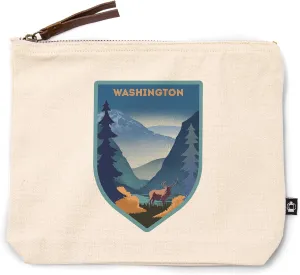 Lantern Press Washington, Lithograph, Elk and Mountains Scene, 100% Cotton Zipper Pouch, Travel Accessory, Go Bag