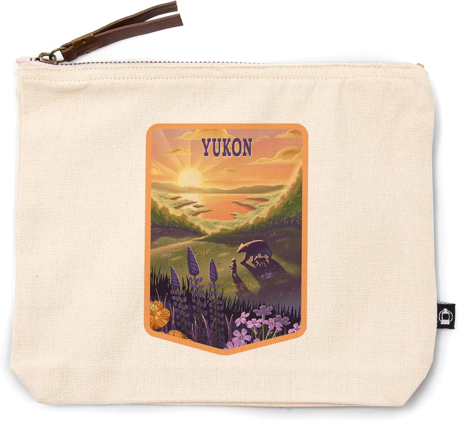 Lantern Press Yukon, Lithograph, Bear and Spring Flowers, Lake, 100% Cotton Zipper Pouch, Travel Accessory, Go Bag
