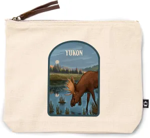 Lantern Press Yukon, Lithograph, Reflection Pond and Bull Moose, 100% Cotton Zipper Pouch, Travel Accessory, Go Bag