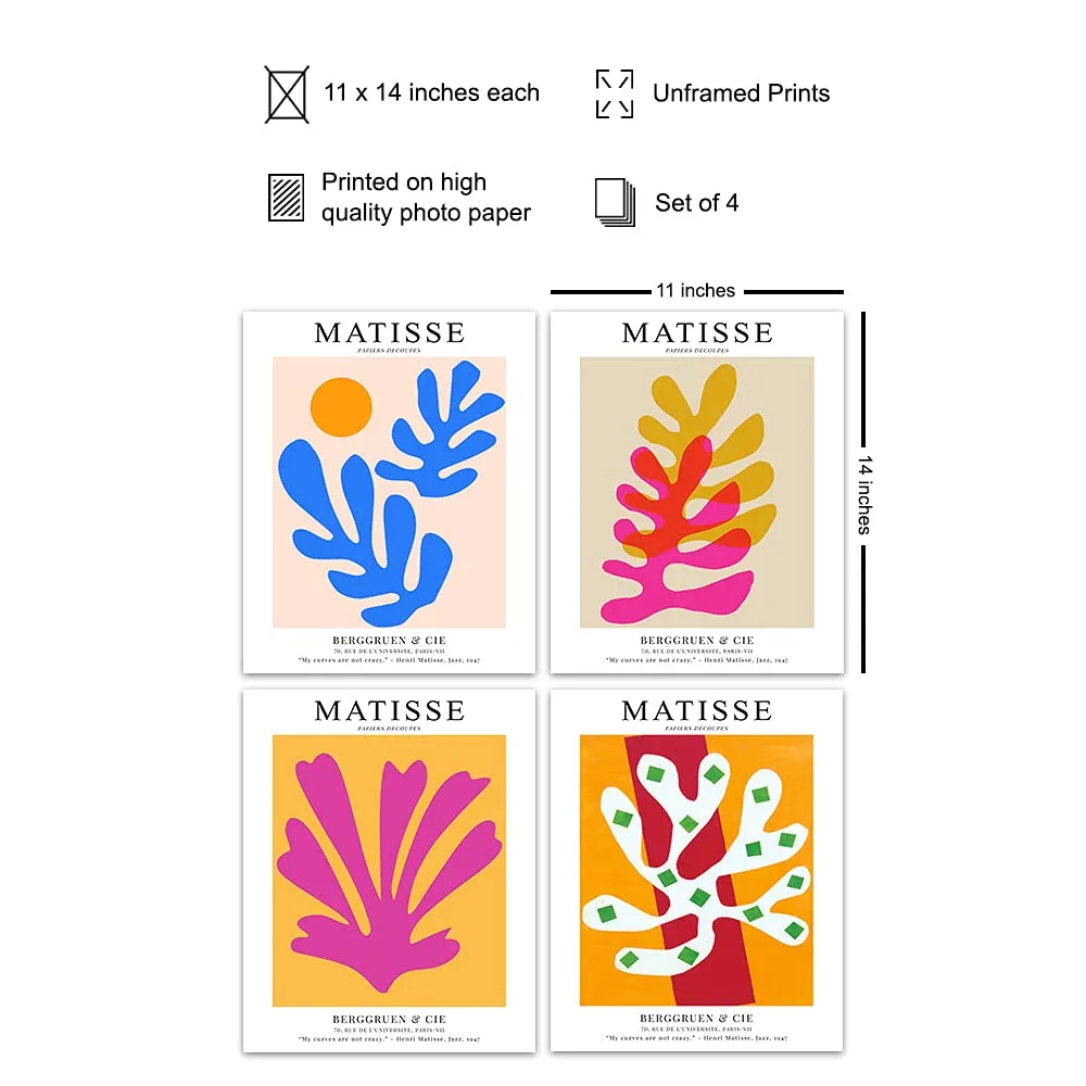 LARGE 11x14 - Matisse Wall Art - Matisse Poster - Minimalist Wall Art - Abstract Art - Aesthetic Room Decor Set - Mid Century Modern Wall Art - Matisse Print - Minimal Wall Art - Henri Matisse