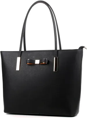 Large Black Tote Bag for Womens Travel Shoulder Handbag with Bow