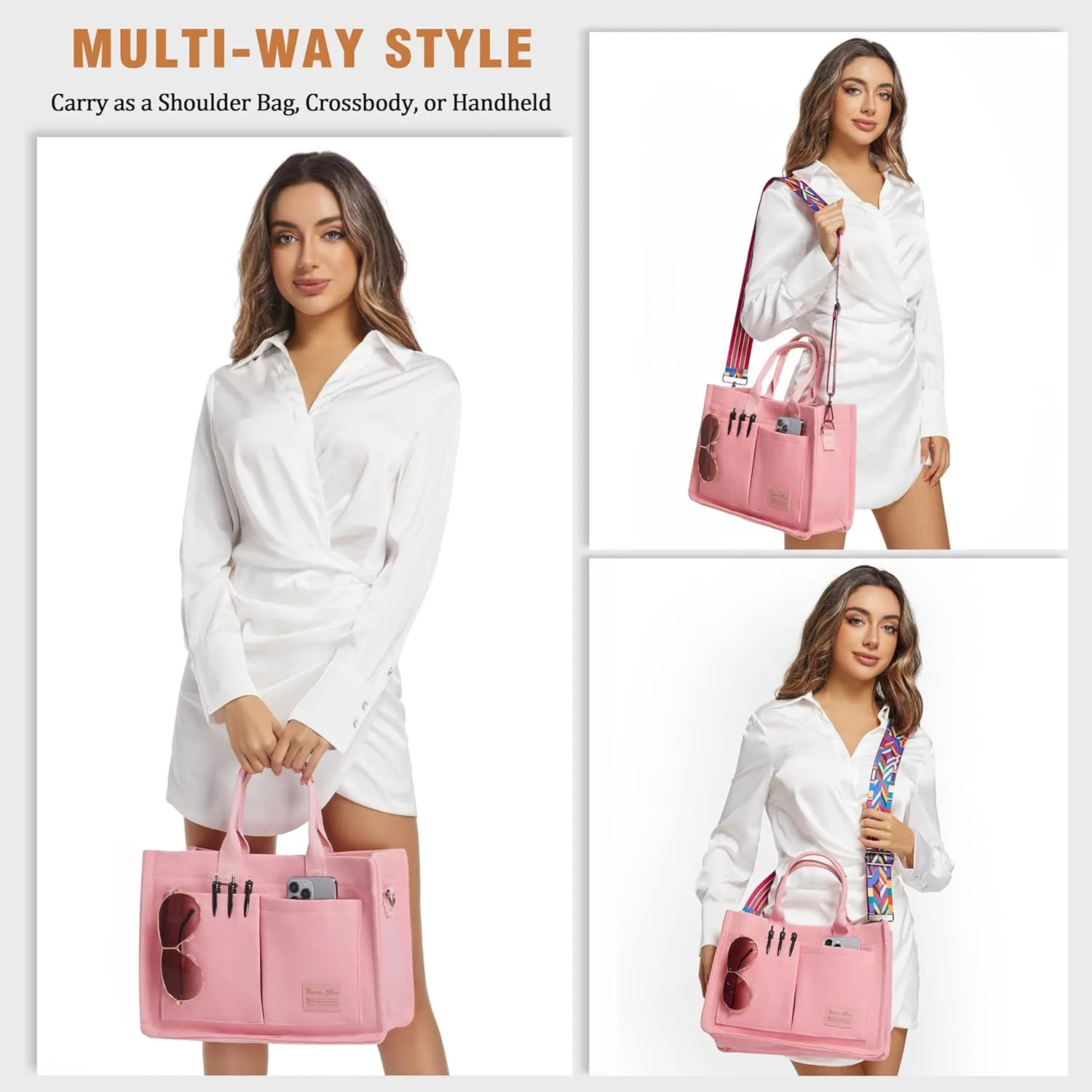Large Canvas Tote Bag for Women, Crossbody Shoulder Handbags, Work and Everything Bags for College, Travel & Nurse Bag