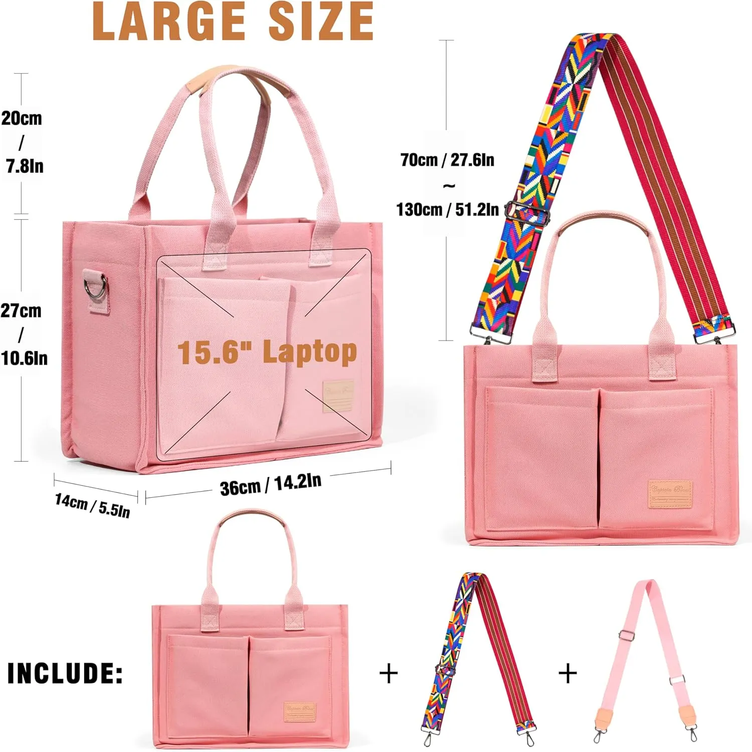 Large Canvas Tote Bag for Women, Crossbody Shoulder Handbags, Work and Everything Bags for College, Travel & Nurse Bag