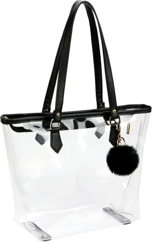 Large Clear Bag Transparent Shoulder Handbag with Plush Pendant