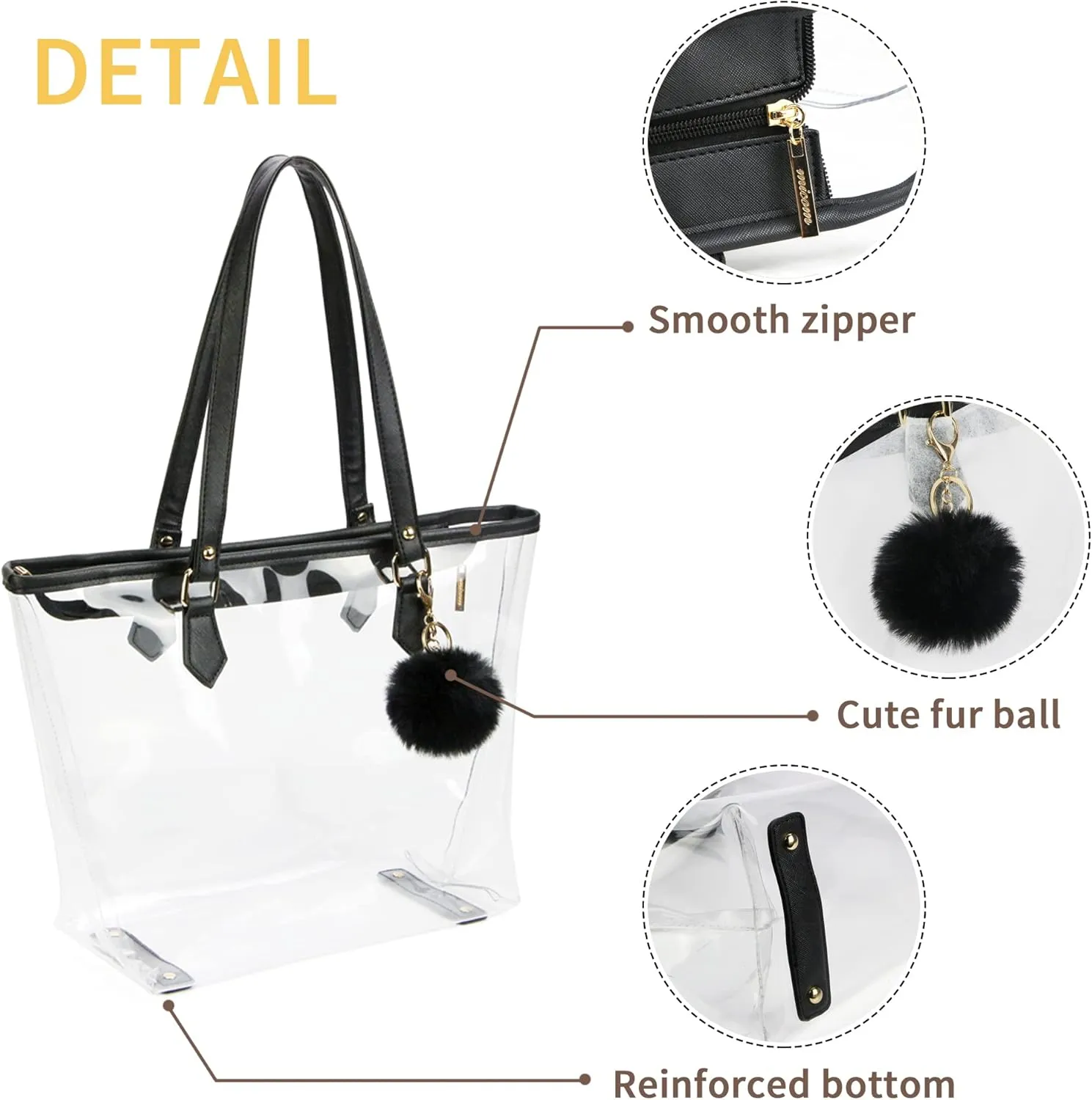 Large Clear Bag Transparent Shoulder Handbag with Plush Pendant