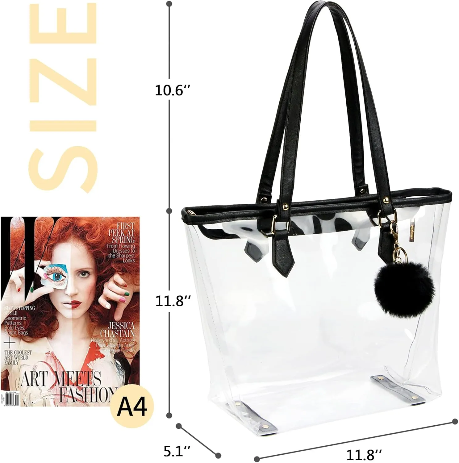 Large Clear Bag Transparent Shoulder Handbag with Plush Pendant