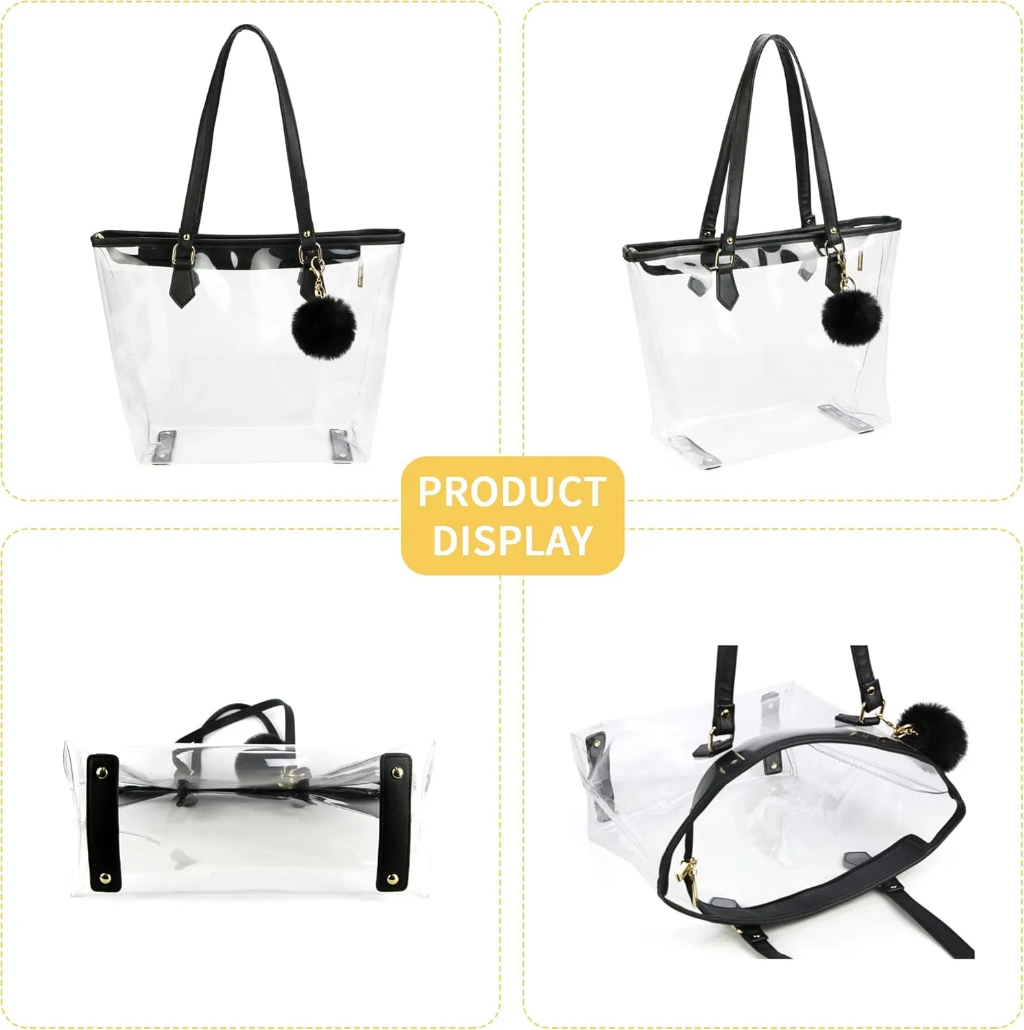 Large Clear Bag Transparent Shoulder Handbag with Plush Pendant