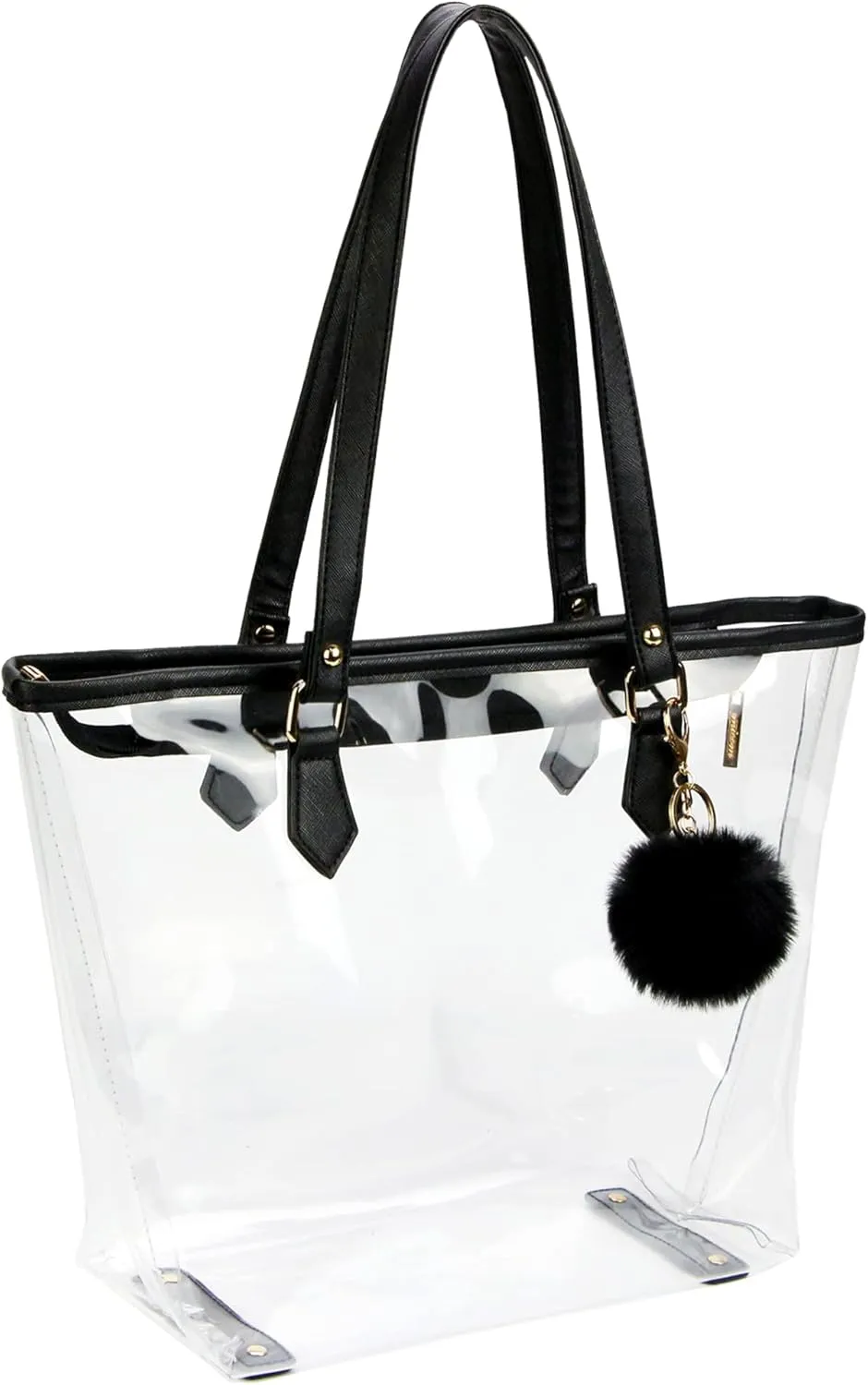 Large Clear Bag Transparent Shoulder Handbag with Plush Pendant