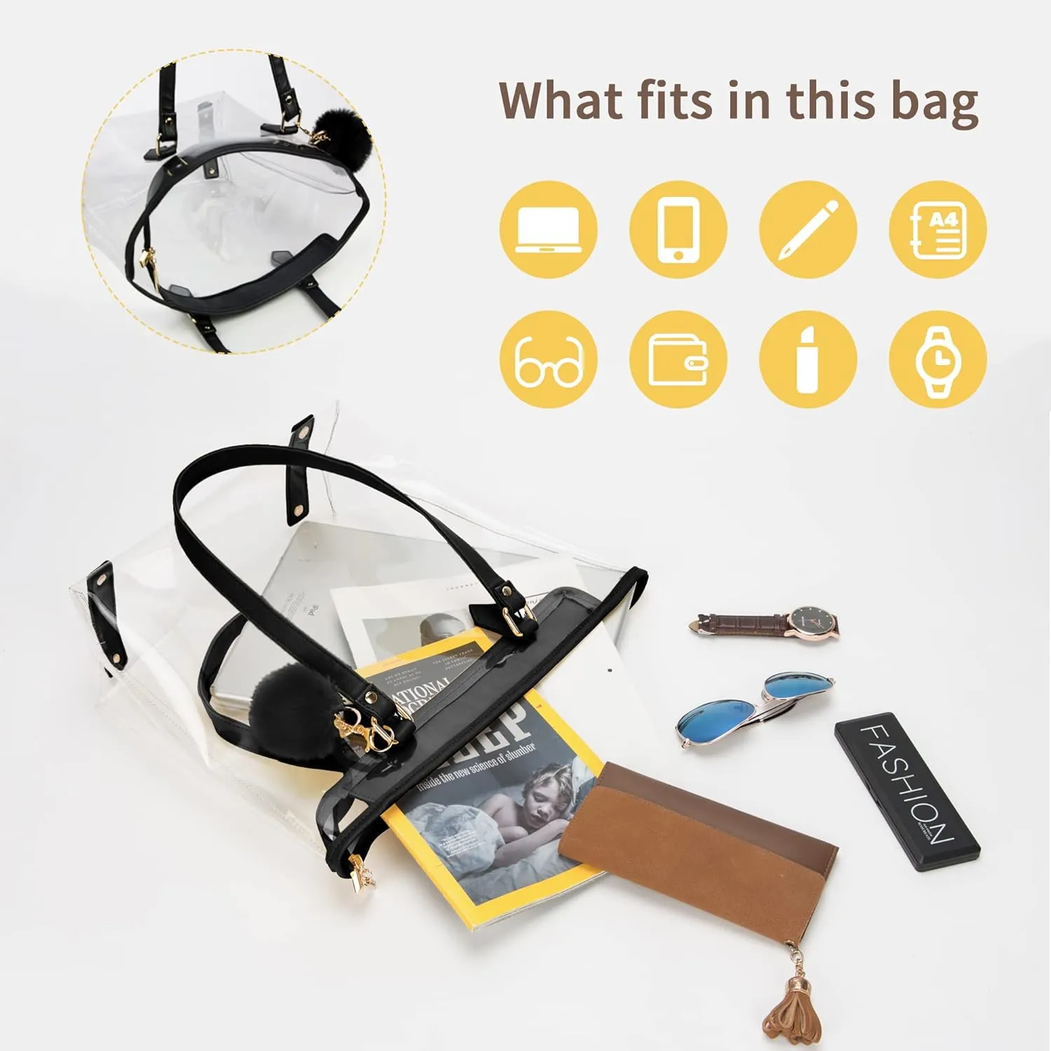 Large Clear Bag Transparent Shoulder Handbag with Plush Pendant