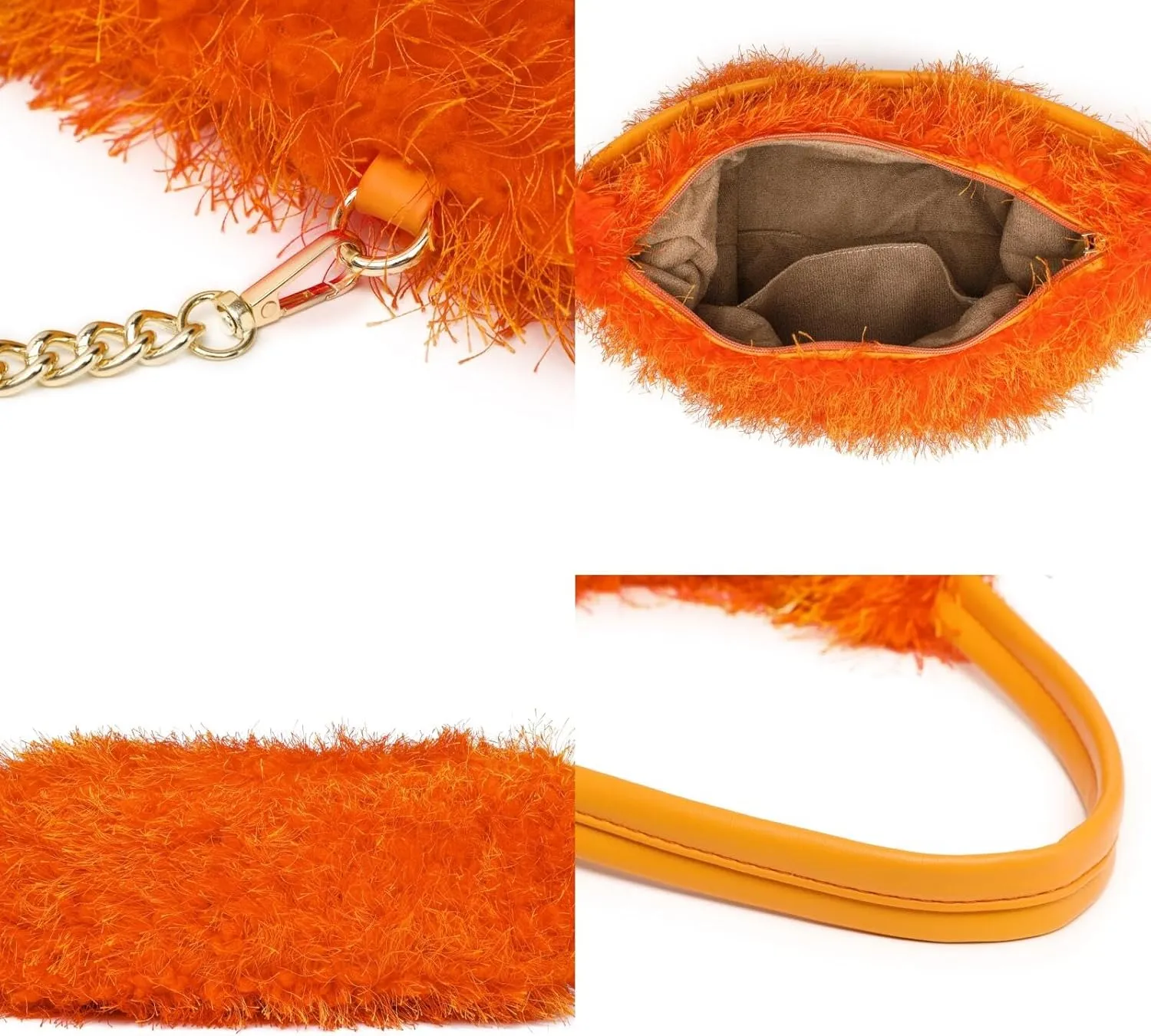 Large Furry Hobo Shoulder Crossbody Bag for Women Faux Fur Fuzzy Plush Purse and Handbag With Long Chain Strap