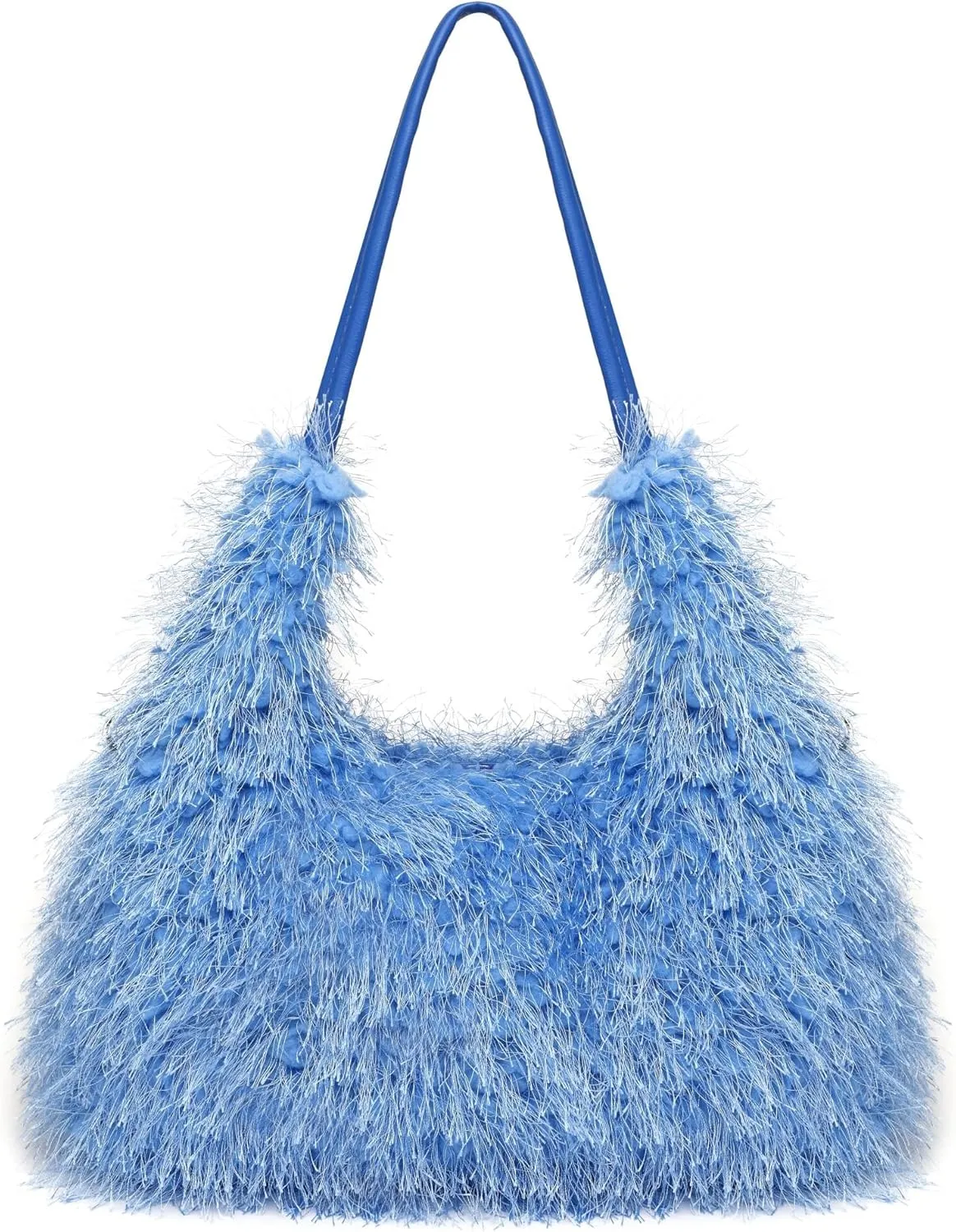 Large Furry Hobo Shoulder Crossbody Bag for Women Faux Fur Fuzzy Plush Purse and Handbag With Long Chain Strap