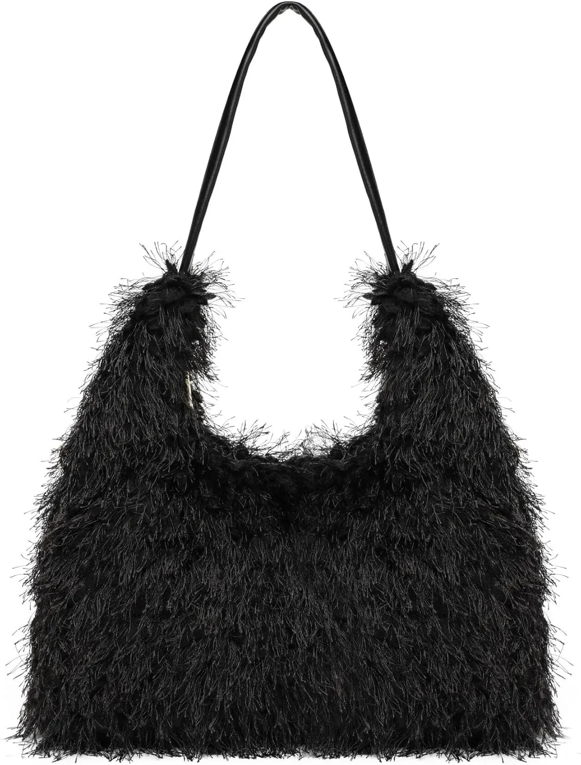 Large Furry Hobo Shoulder Crossbody Bag for Women Faux Fur Fuzzy Plush Purse and Handbag With Long Chain Strap