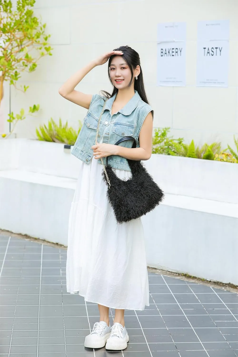 Large Furry Hobo Shoulder Crossbody Bag for Women Faux Fur Fuzzy Plush Purse and Handbag With Long Chain Strap