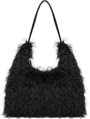 Large Furry Hobo Shoulder Crossbody Bag for Women Faux Fur Fuzzy Plush Purse and Handbag With Long Chain Strap