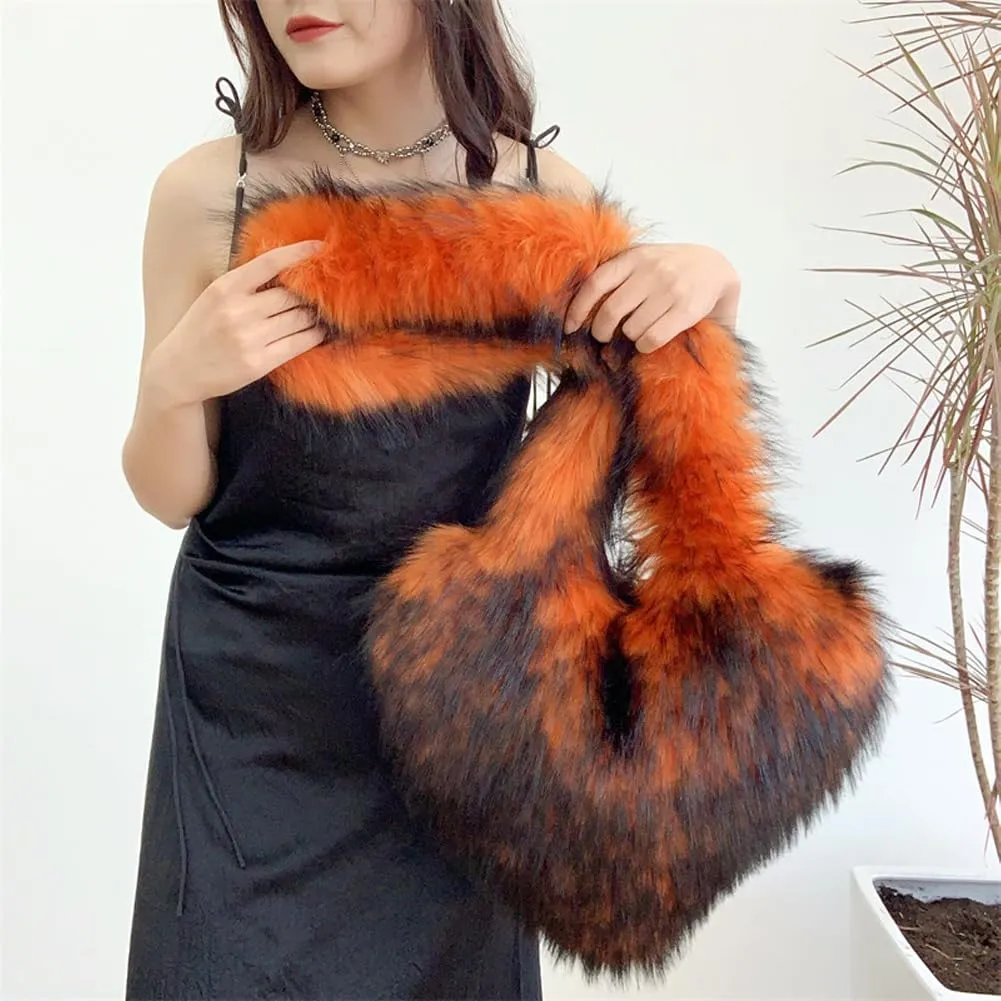Large Heart Shaped Bag for Women Faux Fur Shoulder Purse Y2k Crossbody Bag Chic Handbag Furry Shoulder Tote Purse