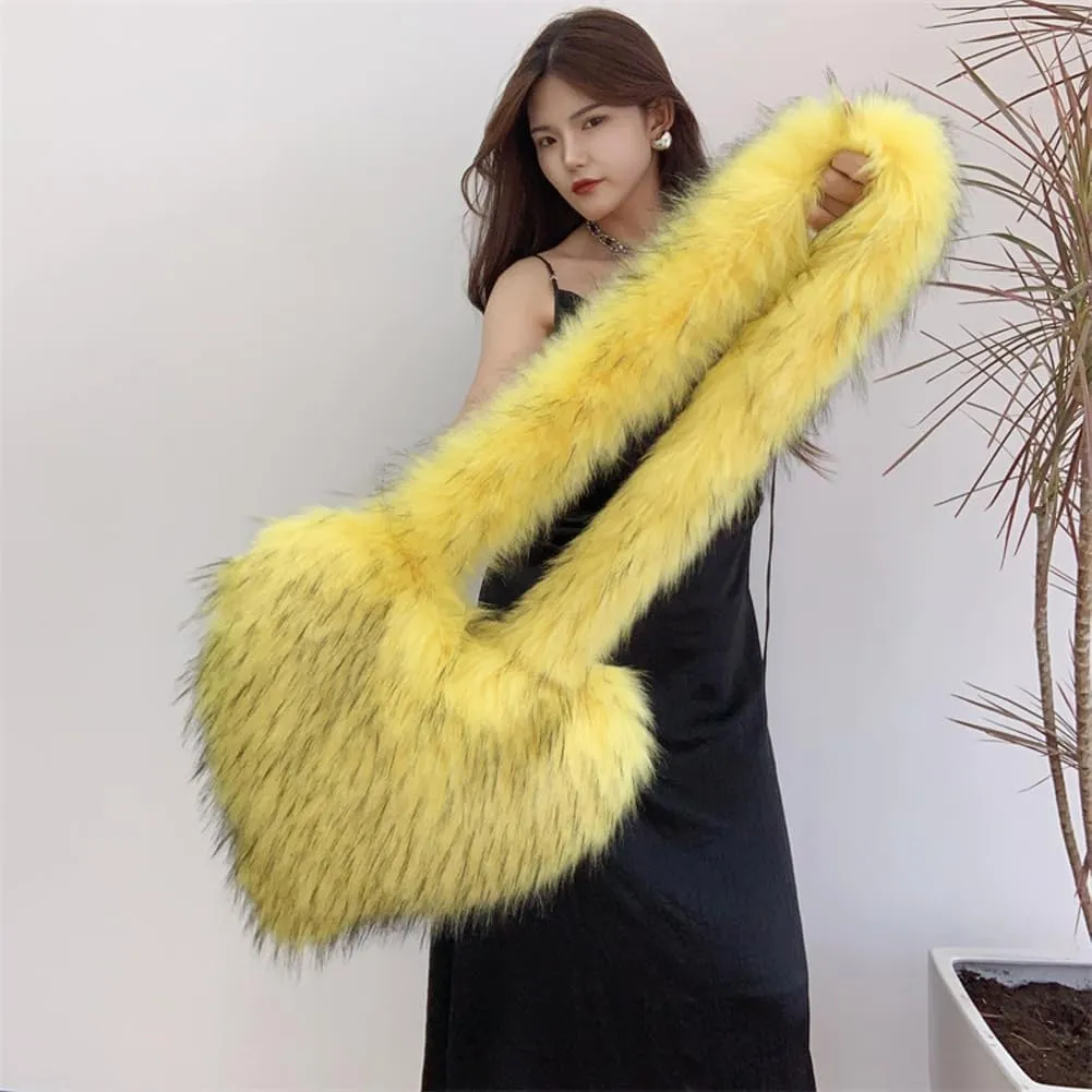 Large Heart Shaped Bag for Women Faux Fur Shoulder Purse Y2k Crossbody Bag Chic Handbag Furry Shoulder Tote Purse