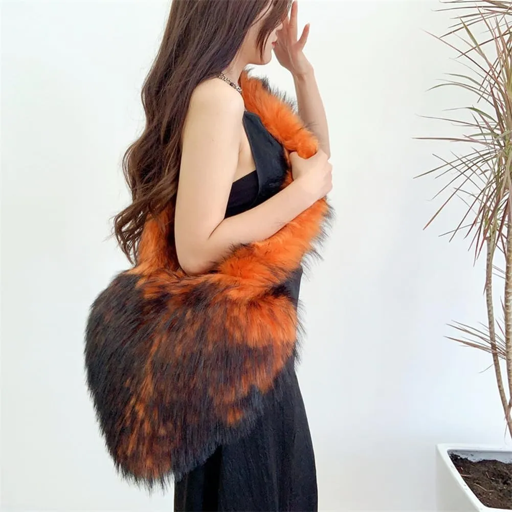 Large Heart Shaped Bag for Women Faux Fur Shoulder Purse Y2k Crossbody Bag Chic Handbag Furry Shoulder Tote Purse