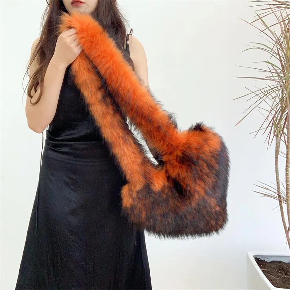 Large Heart Shaped Bag for Women Faux Fur Shoulder Purse Y2k Crossbody Bag Chic Handbag Furry Shoulder Tote Purse