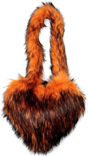 Large Heart Shaped Bag for Women Faux Fur Shoulder Purse Y2k Crossbody Bag Chic Handbag Furry Shoulder Tote Purse