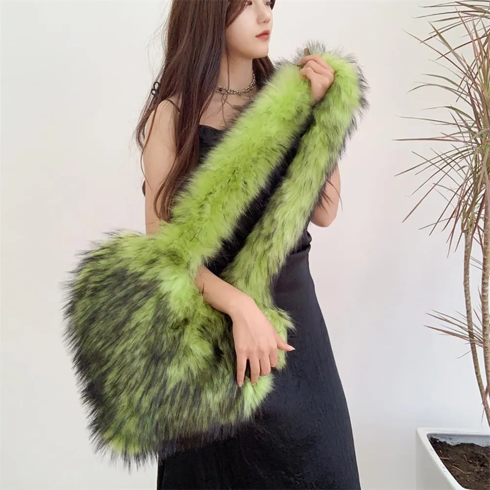 Large Heart Shaped Bag for Women Faux Fur Shoulder Purse Y2k Crossbody Bag Chic Handbag Furry Shoulder Tote Purse