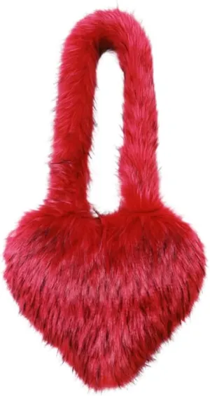 Large Heart Shaped Bag for Women Faux Fur Shoulder Purse Y2k Crossbody Bag Chic Handbag Furry Shoulder Tote Purse