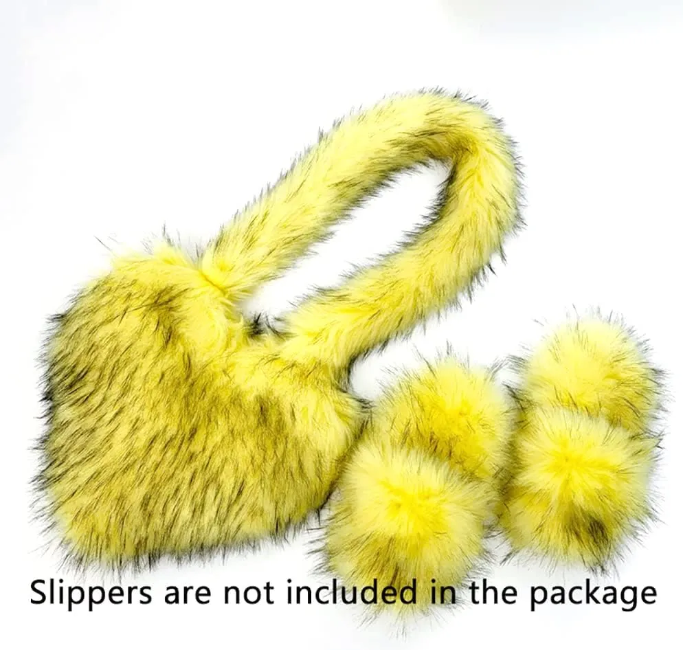 Large Heart Shaped Bag for Women Faux Fur Shoulder Purse Y2k Crossbody Bag Chic Handbag Furry Shoulder Tote Purse