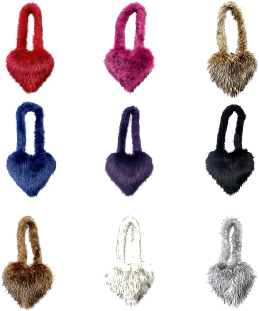 Large Heart Shaped Bag for Women Faux Fur Shoulder Purse Y2k Crossbody Bag Chic Handbag Furry Shoulder Tote Purse