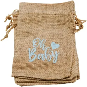 Lassos Boutique 24 Piece Baby Shower Favors Oh Baby Printed 4"x6" Burlap Favor Bag Neutral Gender Reveal Prizes Games for Boy Girl, Jute Gift Pouch