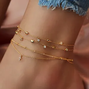 Layered Rhinestone Simple Pendant Anklets DP25A789