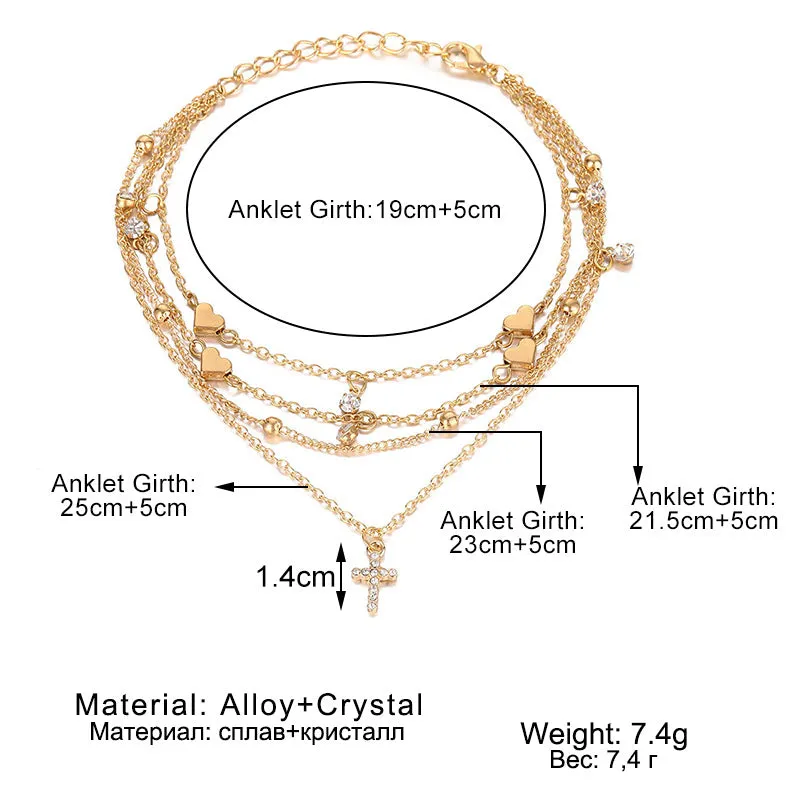 Layered Rhinestone Simple Pendant Anklets DP25A789