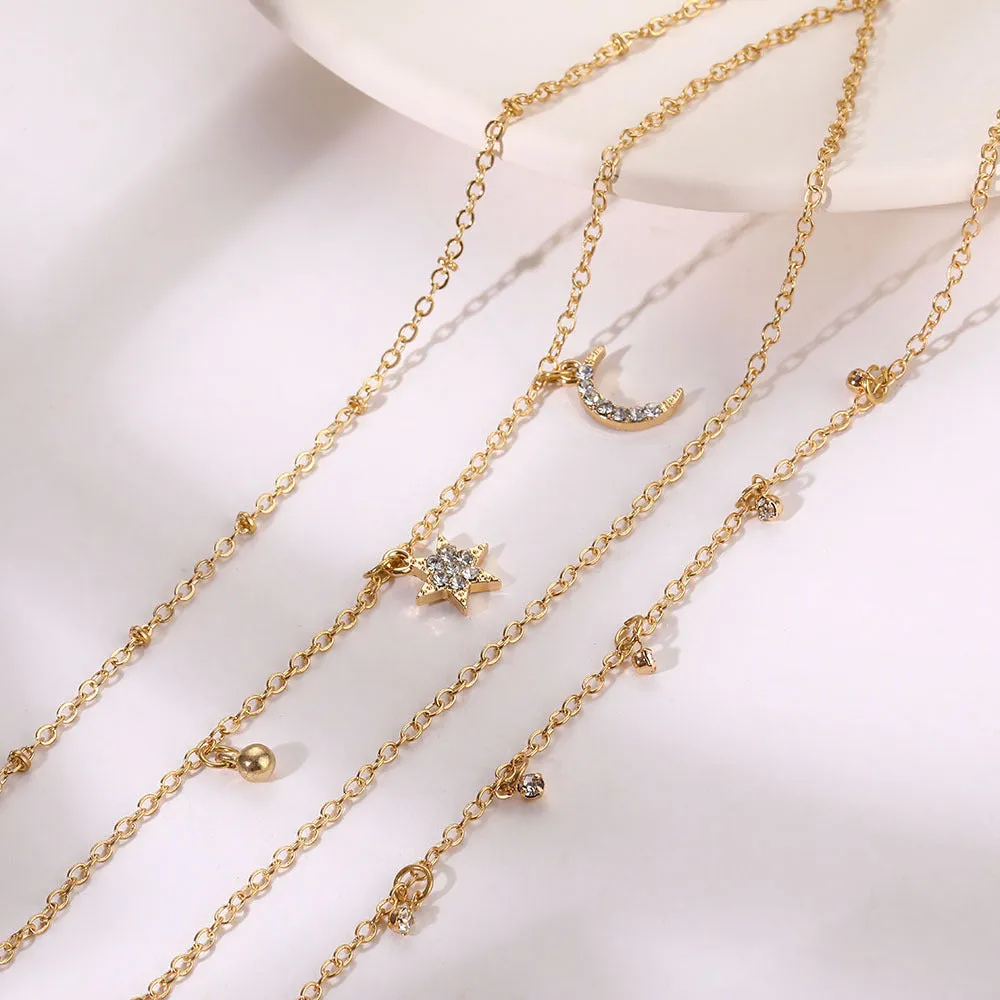 Layered Rhinestone Simple Pendant Anklets DP25A789