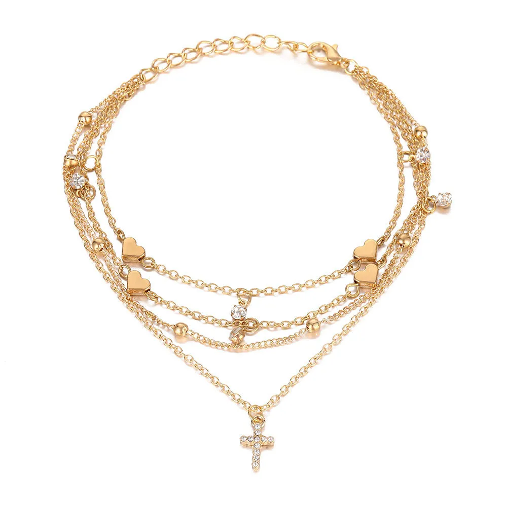 Layered Rhinestone Simple Pendant Anklets DP25A789